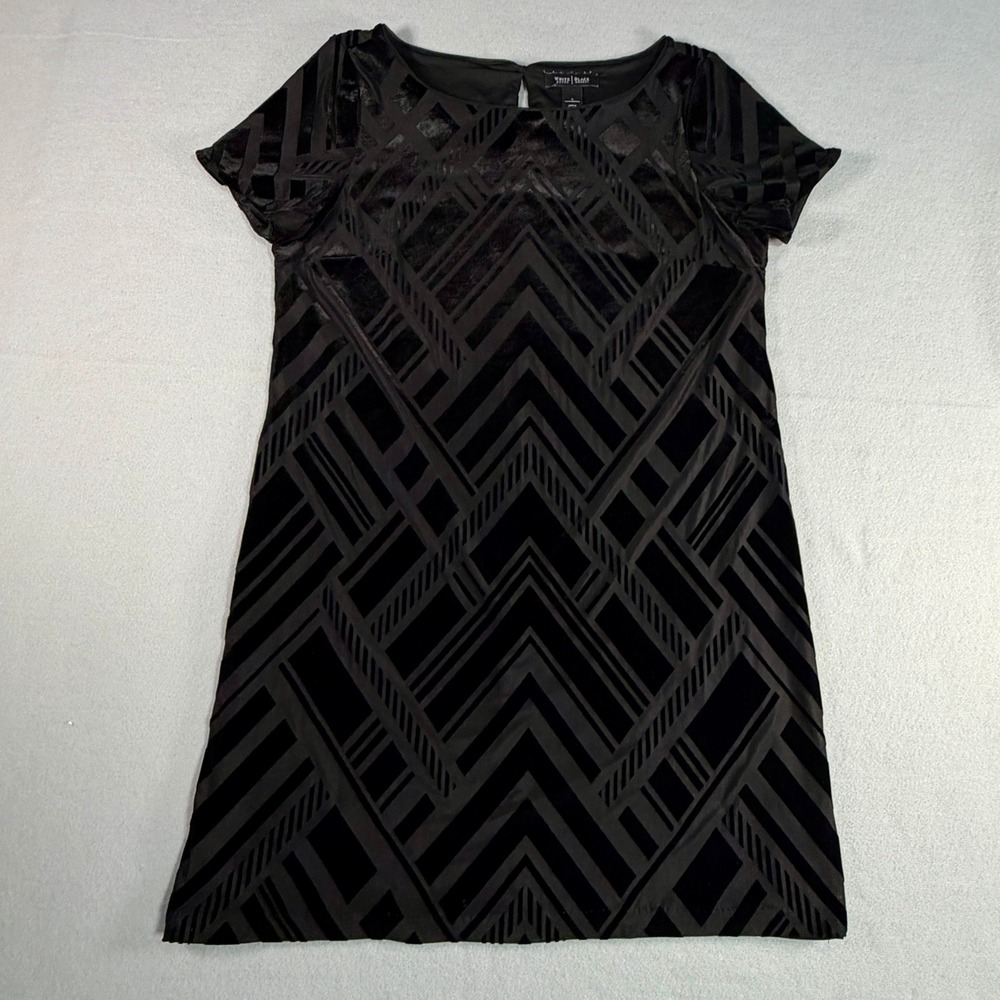 White House Black Market Velvet Burnout Shift Dress Large Black Dark Academia